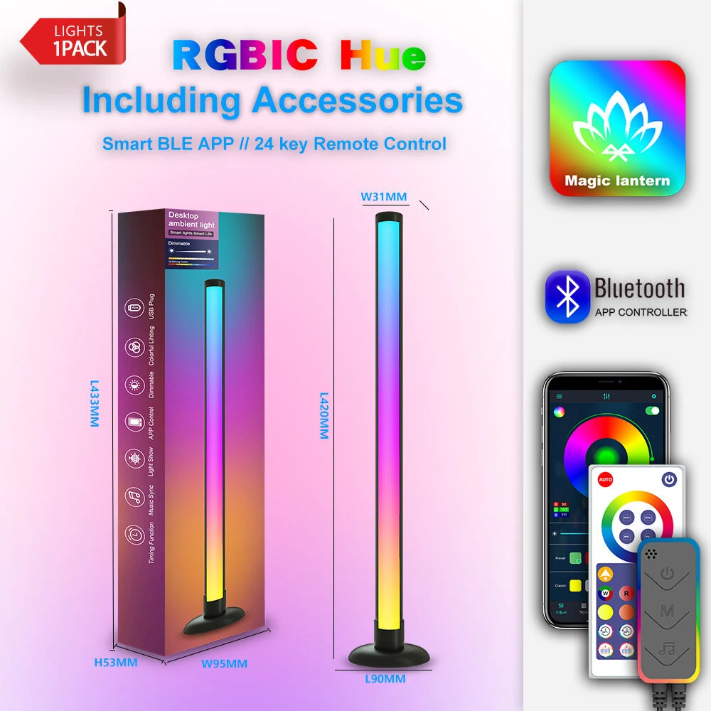 (image for) LIXINCORDA Smart LED RGBIC Desktop Lamp Atmosphere Rhythm Pickup Light Bars Bluetooth APP Control Remote Control