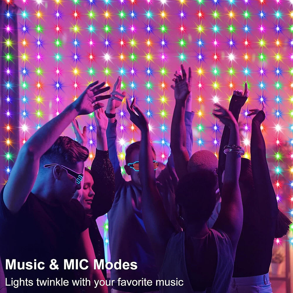 (image for) LIXINCORDA Smart RGB LED Curtain Light Strings Bluetooth APP Control Remote Control IP68 Waterproof Holidays Wedding Decorations